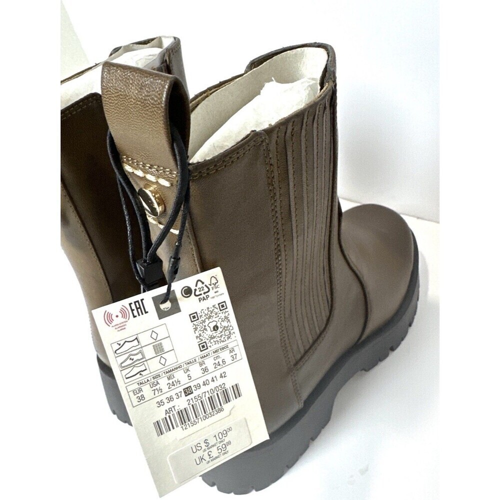 ZARA Chunky Chelsea Boots Brown Faux Leather Lug Sole Women’s US 7.5 /EU 38 New - Picture 8 of 8